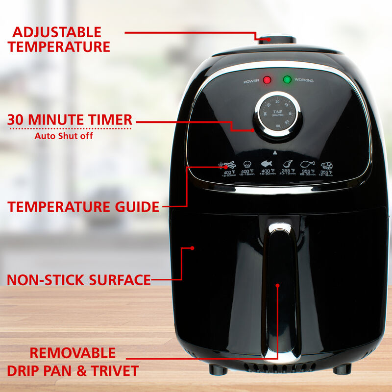 Brentwood AF-202BK 2 Quart Small Electric Air Fryer Black with Timer and Temp Control