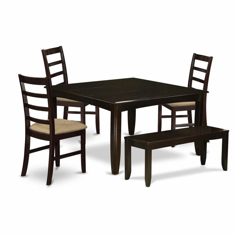 6 Pc Dining set with bench-Table with Leaf and 4 Kitchen Dining Chairs Plus Bench.