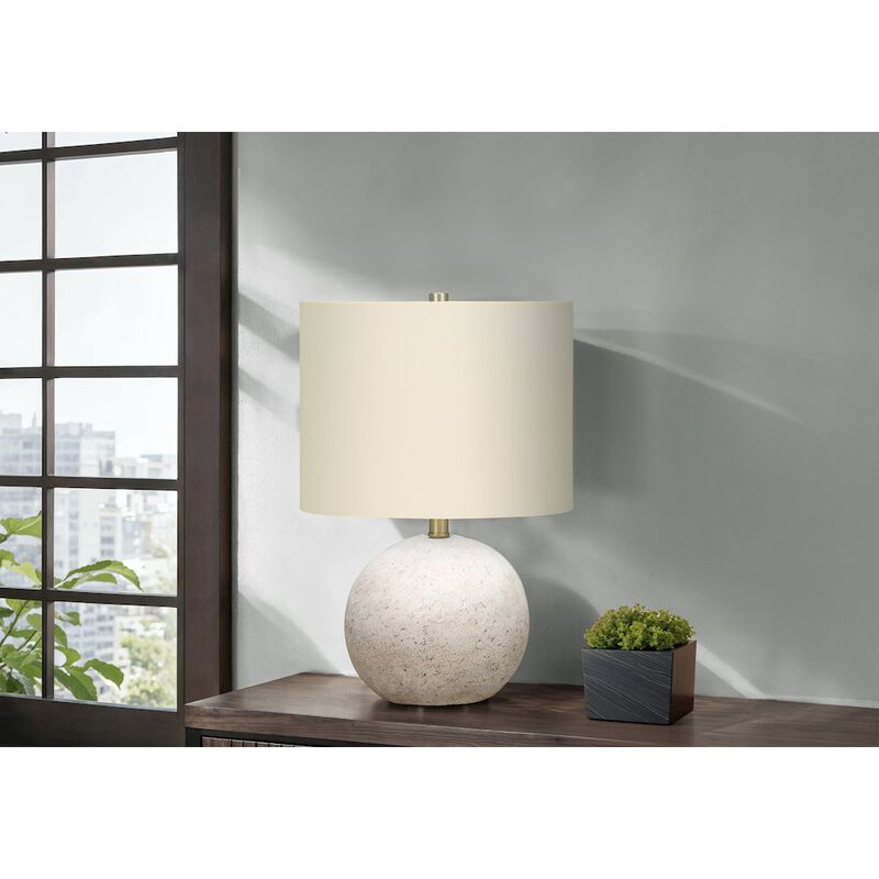 ="Lighting, 20""H, Table Lamp, Grey Concrete, Ivory / Cream Shade, Contemporary