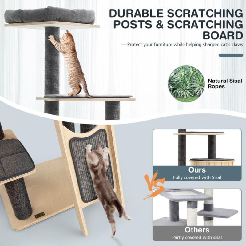 Hivvago 5-Tier Modern Wood Cat Tower with Washable Cushions