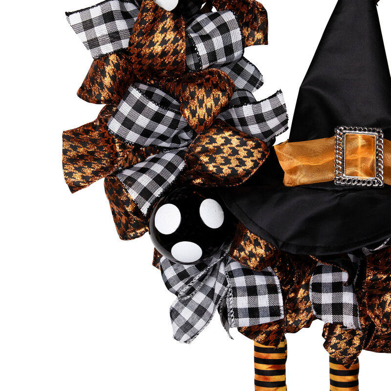 Orange and Black Witch with Bows Halloween Wreath  24-Inch  Unlit image number 2