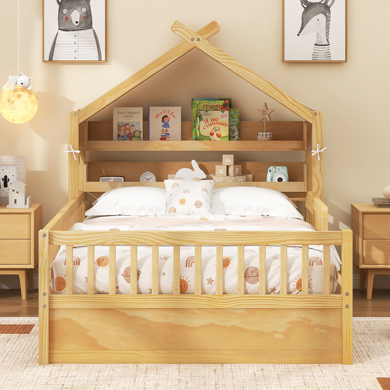 Merax Wooden House Bed with Storage Headboard Shelf image number 1