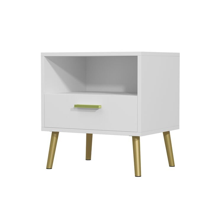 1-Drawer White Nightstand Storage Compartment Sofa Side End Table Bedside 20 in. H x 19.5 in. W x 15.6 in. D