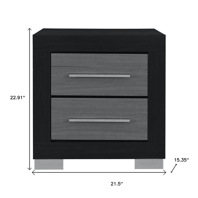 HomeRoots 23" Black And Gray Wood Square Two Drawer Nightstand image number 6