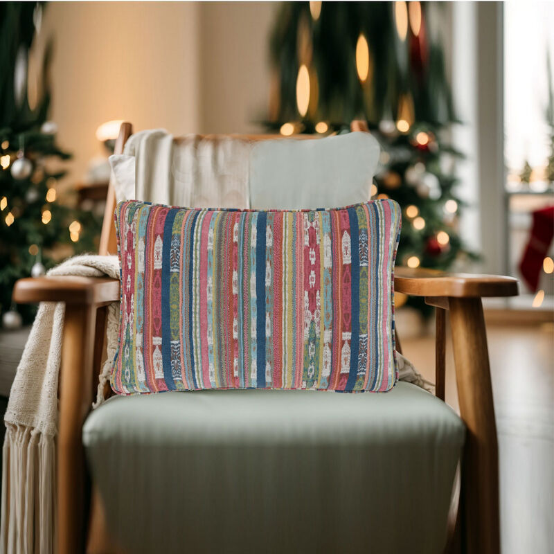 Lumbar Pillow Set of 4, 16 x 23 Inch Striped Red Blue White Green Polyester - Benzara