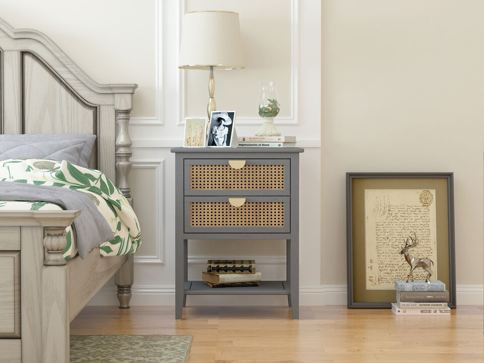 Streamdale 2-Drawer Rattan Side Table for Living Spaces