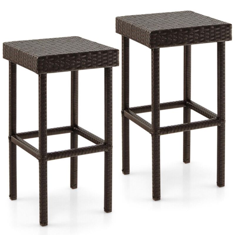 Hivvago 2 Pieces Patio Rattan Wicker Bar Stool Chairs-Brown