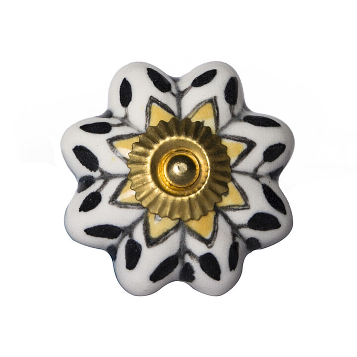 HomeRoots Set of Eight Black And Yellow Ceramic And Metal Drawer Pull Knobs