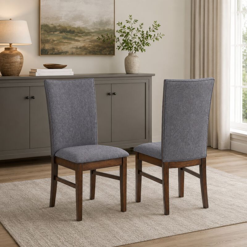 Sher Side Dining Chair Set of 2, Foam Fill Gray Fabric Seat, Brown Wood image number 8