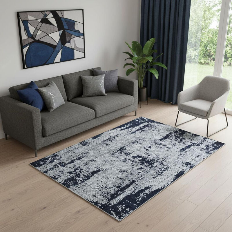 HomeRoots Abstract Distressed Area Rug With Fringe image number 1