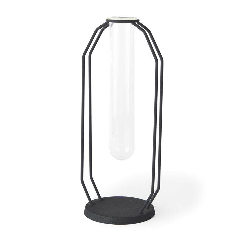 HomeRoots 11" Black And Clear Glass And Metal Table Vase image number 0