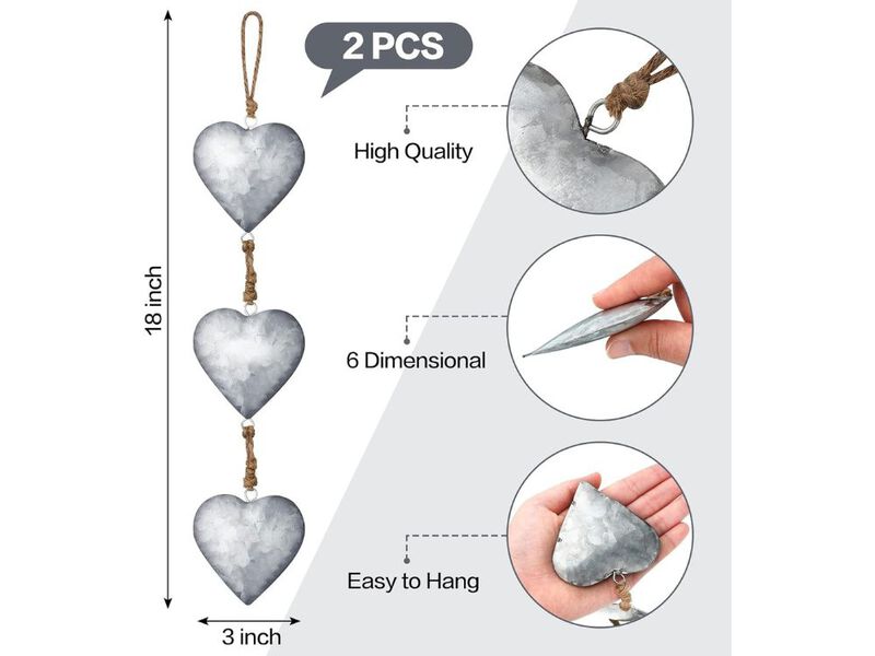 Set of 2 Metal Heart Wall Decor Rustic Love Art for Home Anniversary Gift image number 1