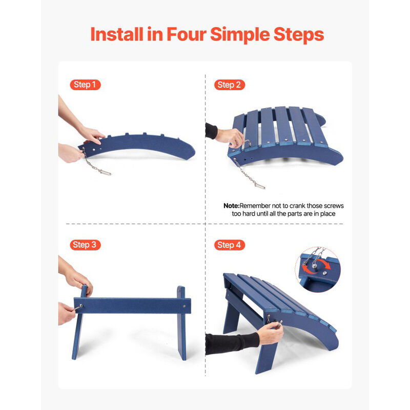 Outdoor Adirondack Ottoman, HDPE Plastic Foot Rest for Porch, Pool & Backyard - Blue image number 4