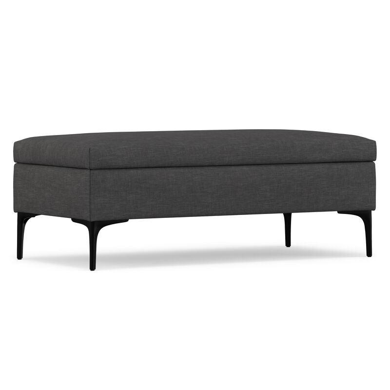 Rebecca 48 inch Wide Mid Century Modern Rectangle Large Coffee Table&nbsp;Storage Ottoman with Lift up Lid in Slate Grey Polyester , Assembled image number 7
