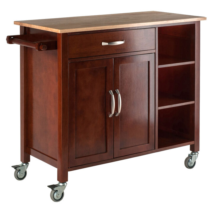 Mabel Utility Kitchen Cart, Walnut and Natural