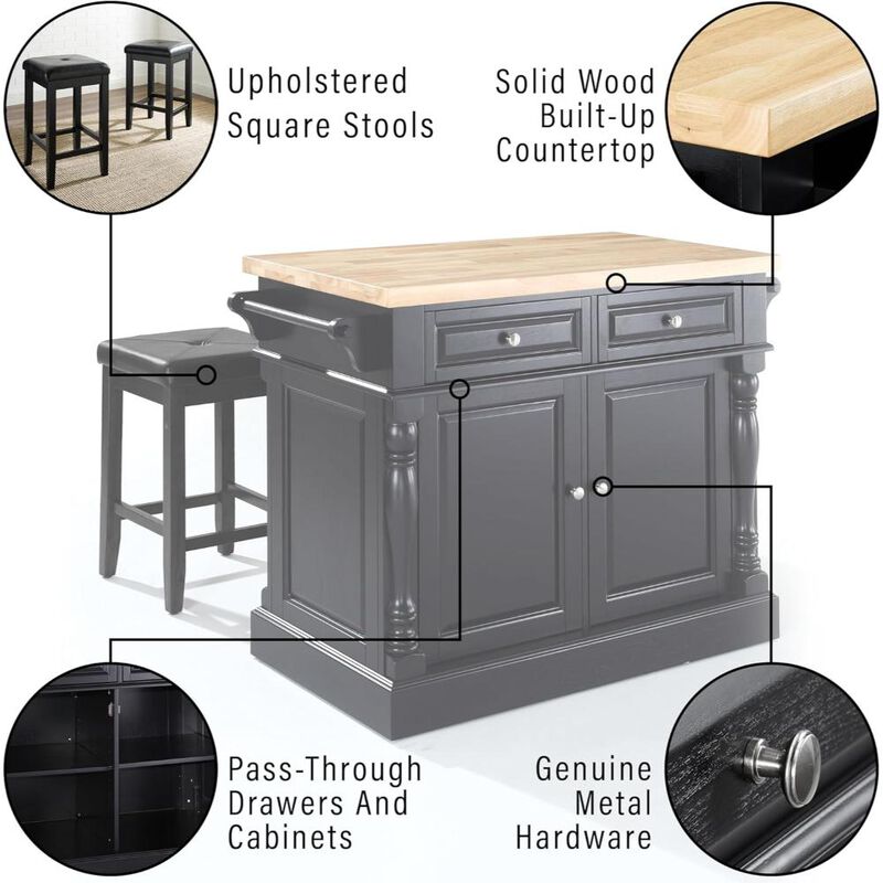 Oxford Kitchen Island W/Square Seat Stools