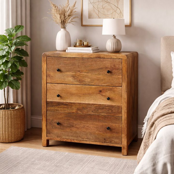 Artisan Furniture Solid Wood Oakish Three Drawer Chest, Beige