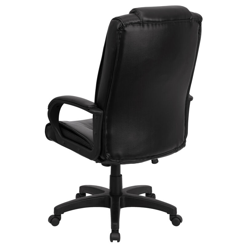 Jessica High Back Black LeatherSoft Executive Swivel Office Chair with Oversized Headrest and Arms