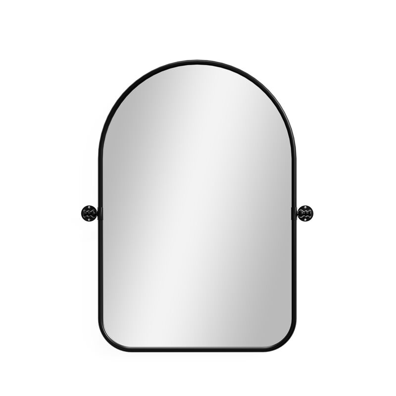 HomeRoots 32" Black Arch Metal Swivel Framed Accent Mirror image number 0