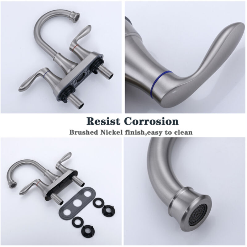 Bathroom Faucet, 2-Handle Vanity Sink Tap with Pop-Up Drain & Supply Lines