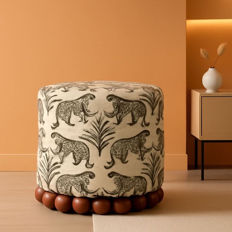 Dex Taupe Leopard Jacquard Ottoman Fully Assembled image number 1