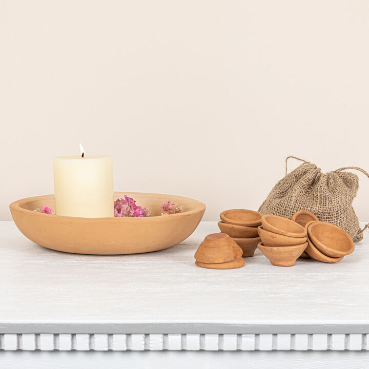 Boho Shallow Terracotta Serving Bowl, Distressed Finish
