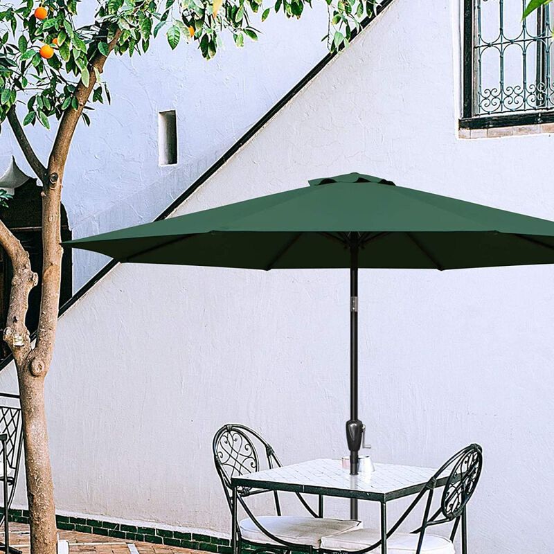 9 ft Outdoor Market Table Patio Umbrella with Button Tilt, Crank and 8 Sturdy Ribs for Garden