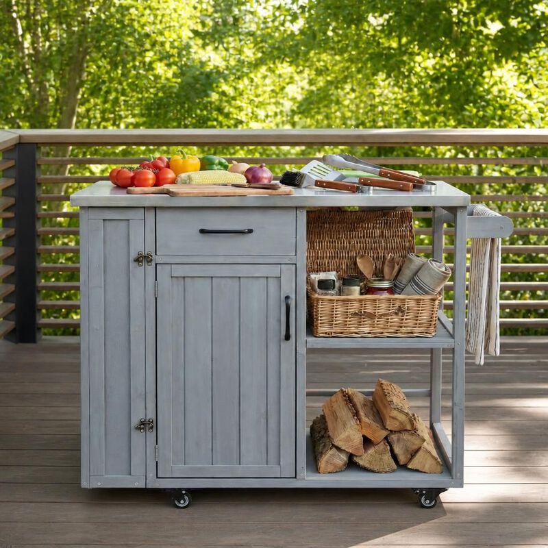 ELEMENT ACE Mobile Lockable Outdoor Kitchen Island Prep Cart with Stainless Top, Ample Storage and Racks for Patio Backyard Use image number 3