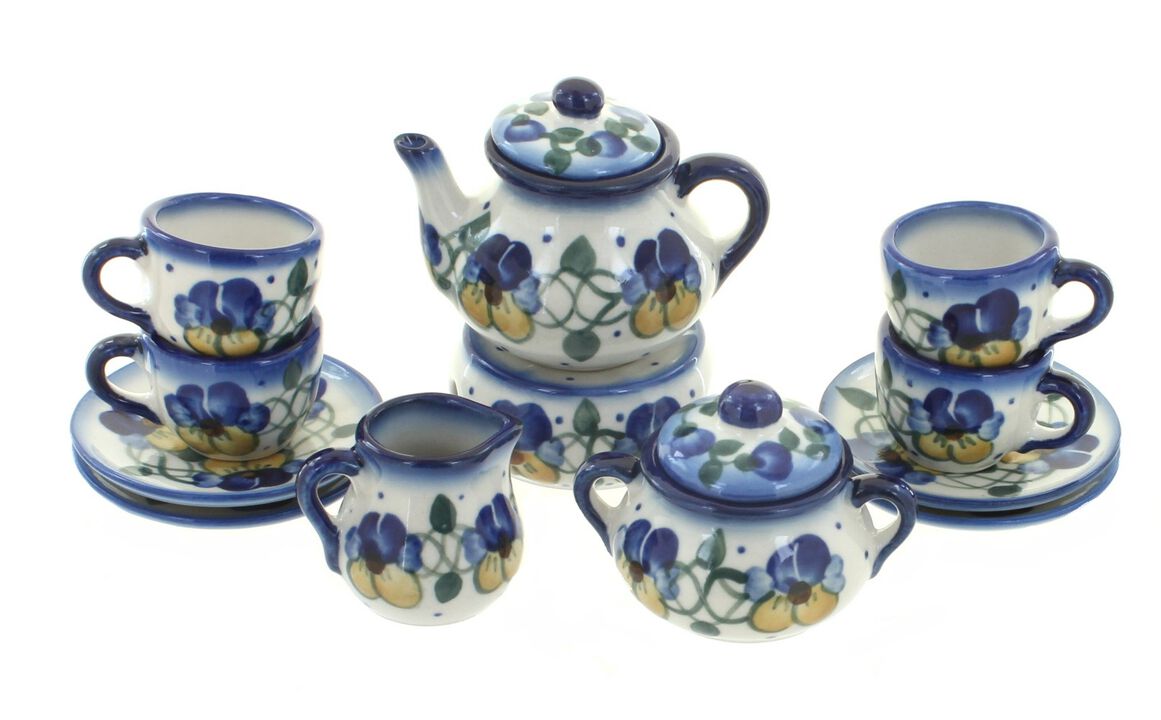 Blue Rose Polish Pottery Lavender Fields Miniature Tea Set