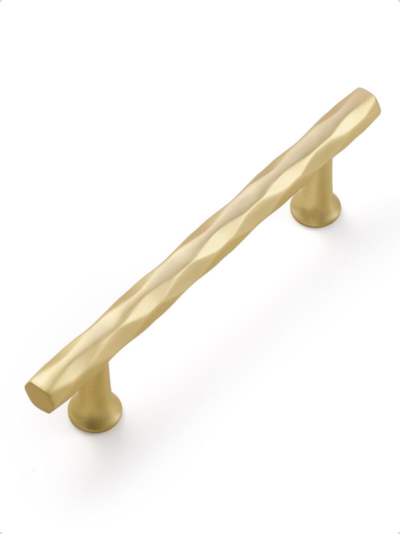 JIASENBAO Brushed Gold Cabinet Pulls 3.78"" Hole Center 10 Pack Hammered Brass Cabinet Handles Decorative Kitchen Drawer Dresser