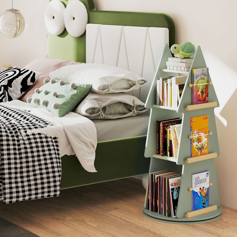 Tree-Shaped Rotating Kids Bookshelf with 4 Tiers – 360° Display Storage Organizer