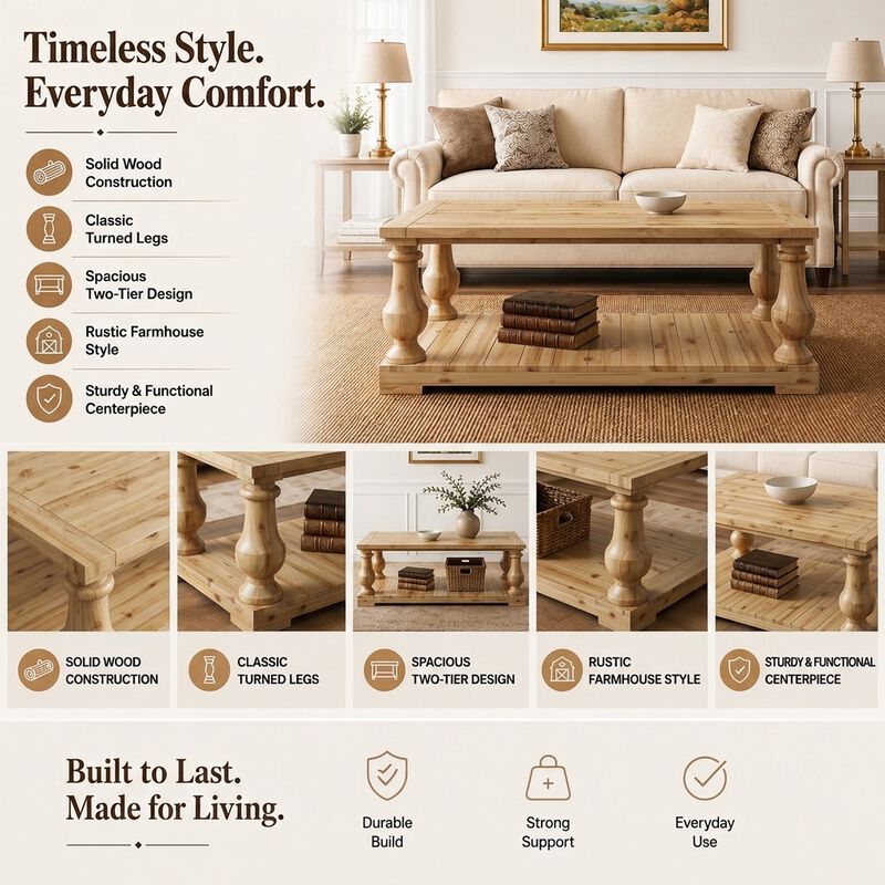 Zebwos Farmhouse Coffee Table image number 3