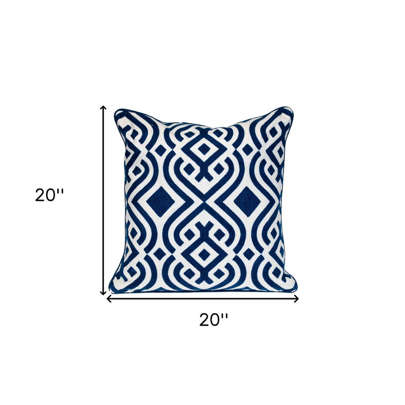 HomeRoots 20" Blue and White Geometric Cotton Throw Pillow image number 4