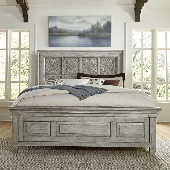 Liberty Furniture Heartland Optional King Panel Bed in Antique White w/ Tobacco Top