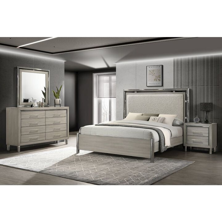Lennox 4Pc Wood Bedroom Set w Nightstand in Gray