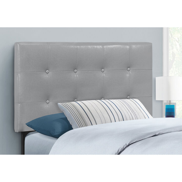 Monarch Specialties I 6001T Bed, Headboard Only, Twin Size, Bedroom, Upholstered, Pu Leather Look, Grey, Transitional