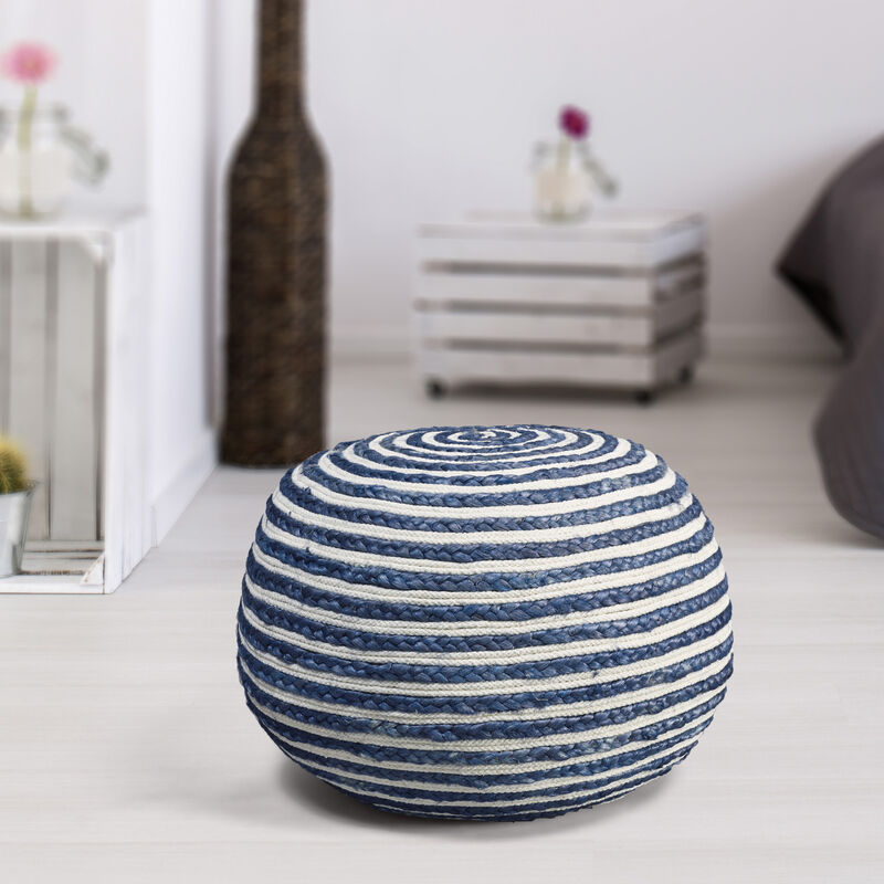 Round Striped Cotton Blend Pouf – Ottoman Accent Seat for Bedroom or Study