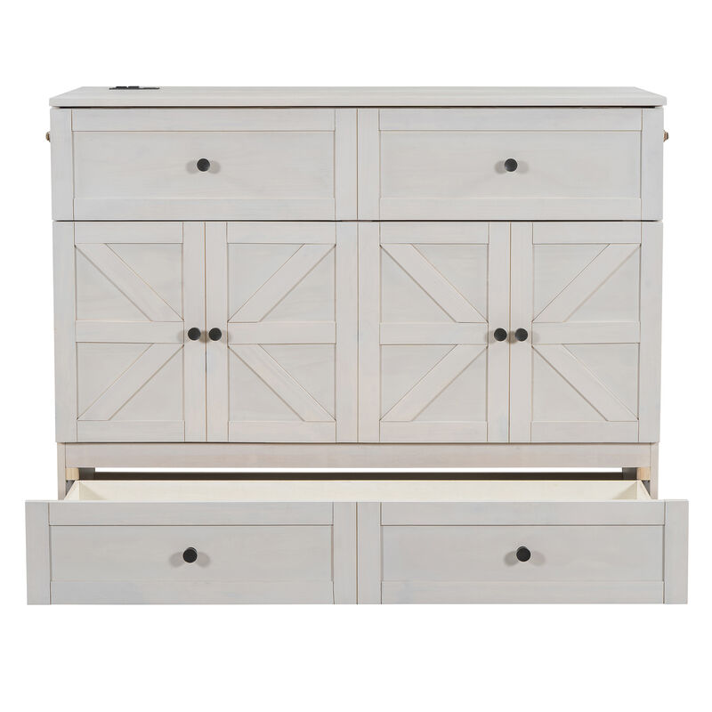 Whisen Modern Design Full Size Murphy Bed, Folded into a Cabinet with Large Drawers and USB Ports