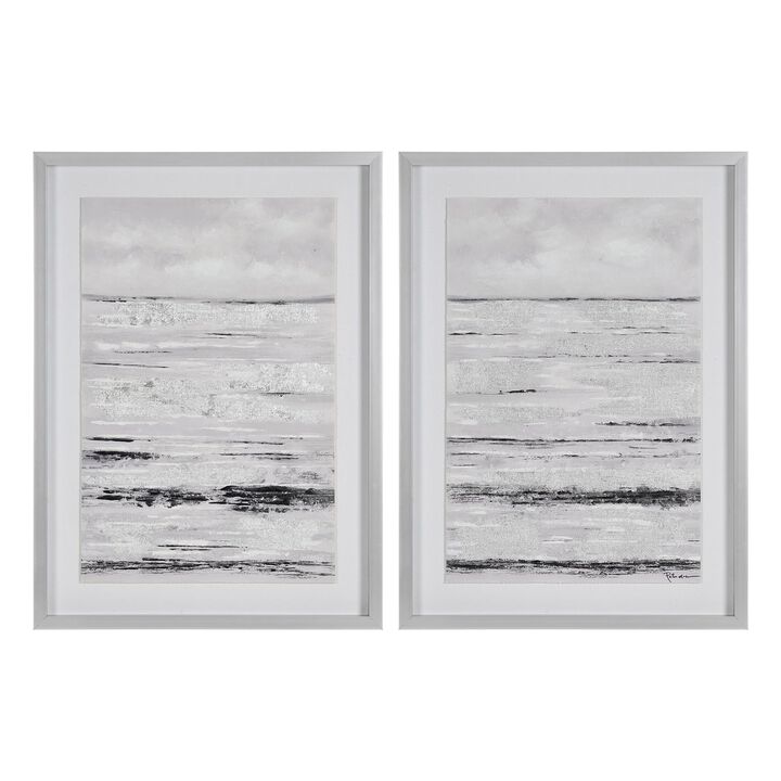 Set of 2 Gray and Black Framed Rectangular Wall Art Decors 36" x 26"
