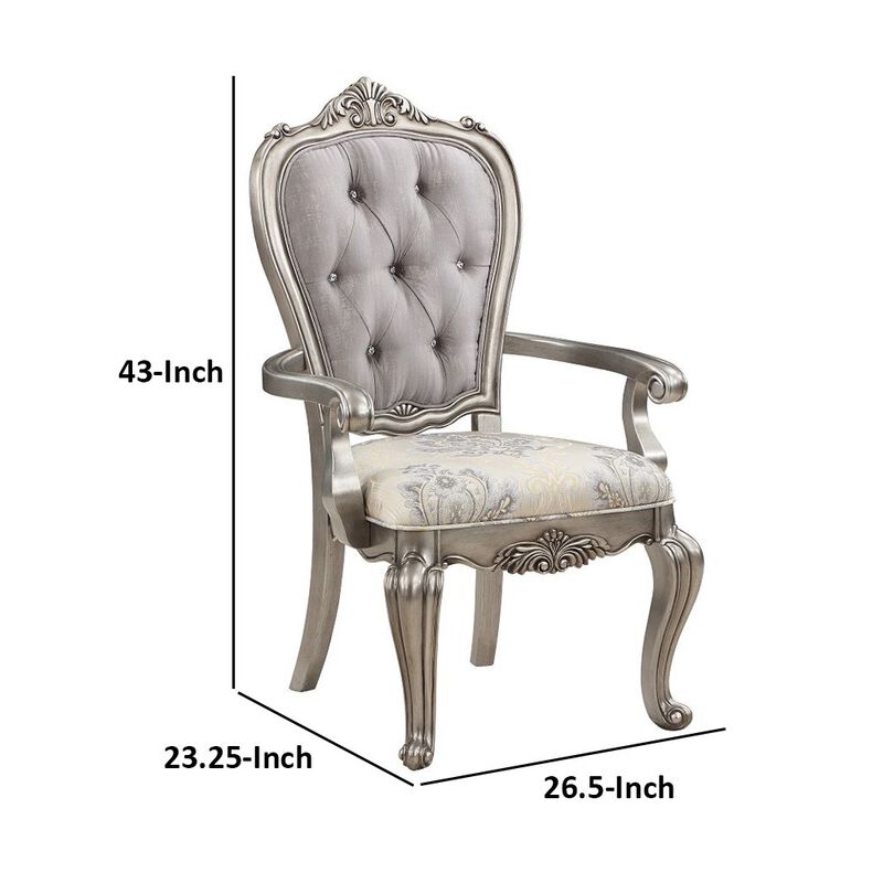 Aria 27 Inch Side Dining Chair Set of 2, Velvet, Antique Platinum Tone - Benzara