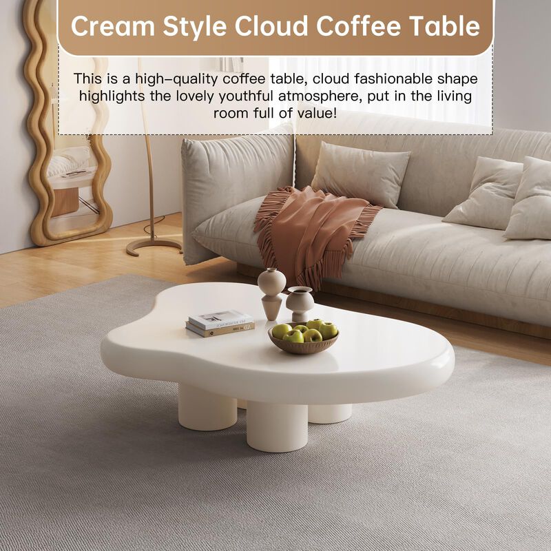 Guyii Cloud Coffee Table, Cute Coffee Table, Upgraded White Modern Tea Table, Irregular Indoor End Table for Living Room, Free S