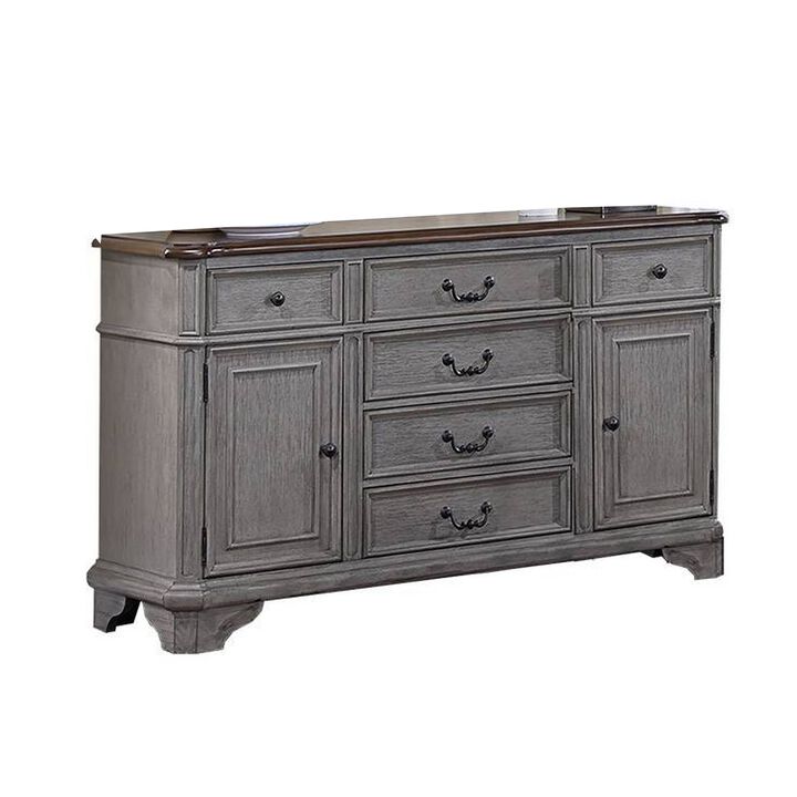 Sideboard Buffet Console, 6 Drawers, 2 Cabinets, 60 Inch Gray, Brown
