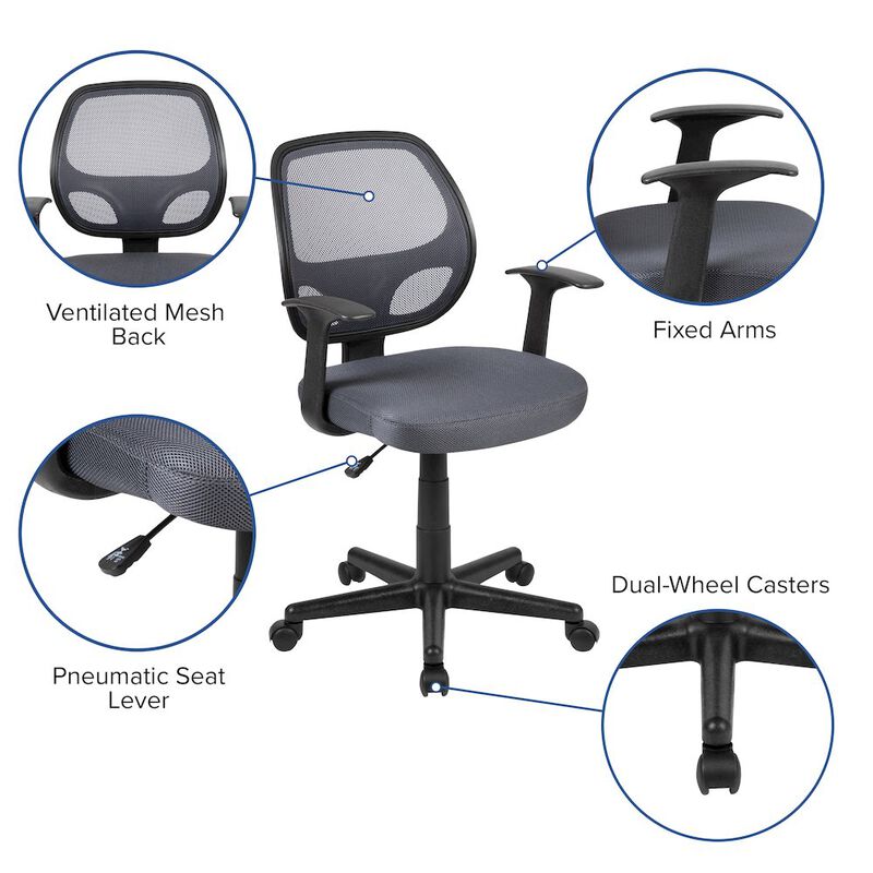 Flash Furniture Fundamentals Mid-Back Black Mesh Swivel Ergonomic Task Office Chair with Arms image number 2