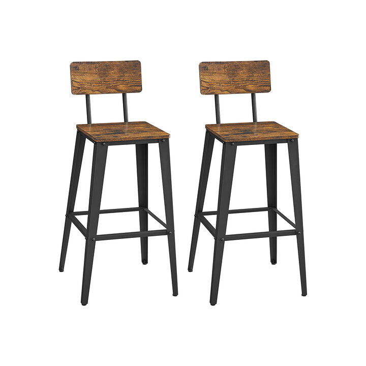 Set of 2 Tall Bar Stools with Backrest for Kitchen Island or Home Bar