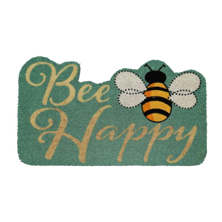 HomeRoots 18" X 30" Beige and Green Coir Bees Outdoor Door Mat