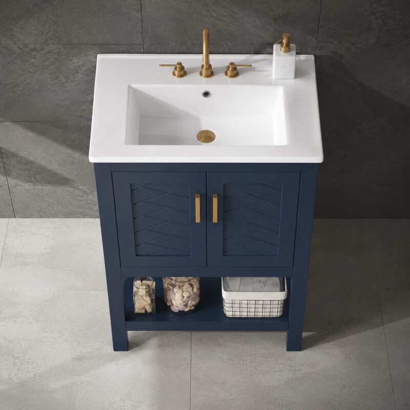 ELEMENT ACE 24 Inch Modern Bathroom Vanity with Elegant Twill Design Soft-Close Hinges Adjustable Shelf Back Open Structure Ample Customizable Bathroom Storage image number 2