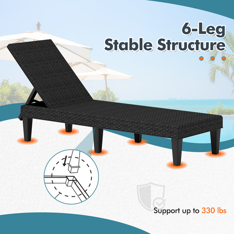 Outdoor Chaise Lounger Chair with Waterproof Rattan Textured PP Surface