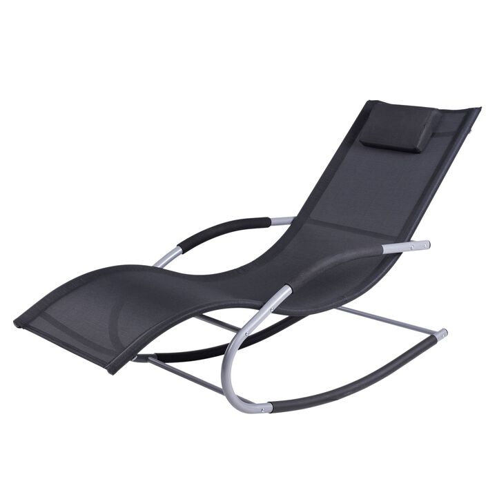 Zero Gravity Rocking Chair Outdoor Chaise Lounge Chair Rocker with Detachable Pillow & Durable Weather-Fighting Fabric for Deck, Black
