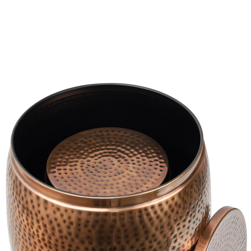 Merida Modern Rustic Hammered Metal Drum Storage Side Table with Lid
