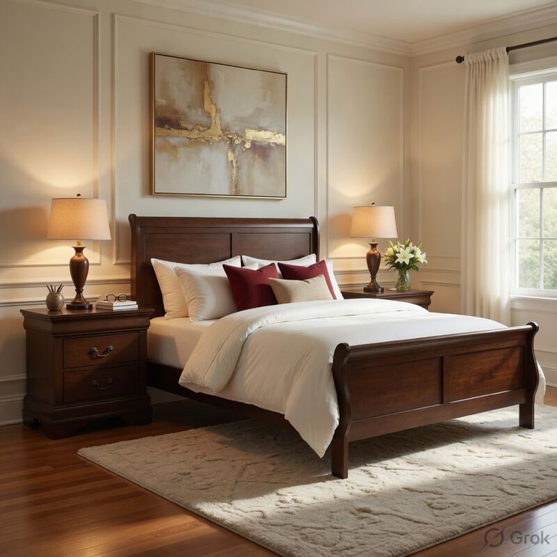 Queen Size Bedroom Set, Brown Finish, 3-Piece Set with Bed and Two Nightstands image number 8